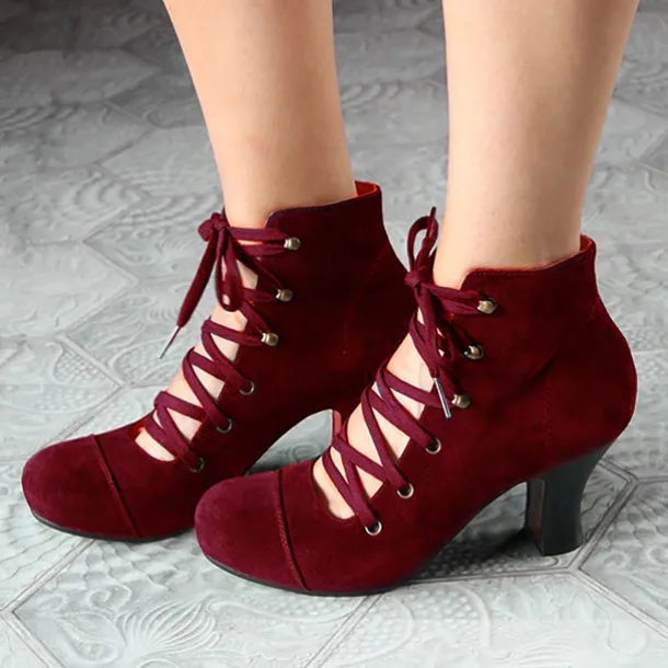 Women's Vintage Lace-Up Ankle Boots – Retro Suede High Heel Victorian Booties for Parties, Weddings, or Cosplay