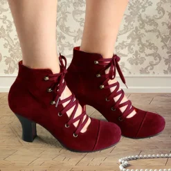 Women's Vintage Lace-Up Ankle Boots – Retro Suede High Heel Victorian Booties for Parties, Weddings, or Cosplay