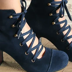 Women's Vintage Lace-Up Ankle Boots – Retro Suede High Heel Victorian Booties for Parties, Weddings, or Cosplay