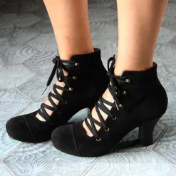 Women's Vintage Lace-Up Ankle Boots – Retro Suede High Heel Victorian Booties for Parties, Weddings, or Cosplay