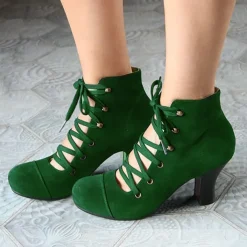 Women's Vintage Lace-Up Ankle Boots – Retro Suede High Heel Victorian Booties for Parties, Weddings, or Cosplay