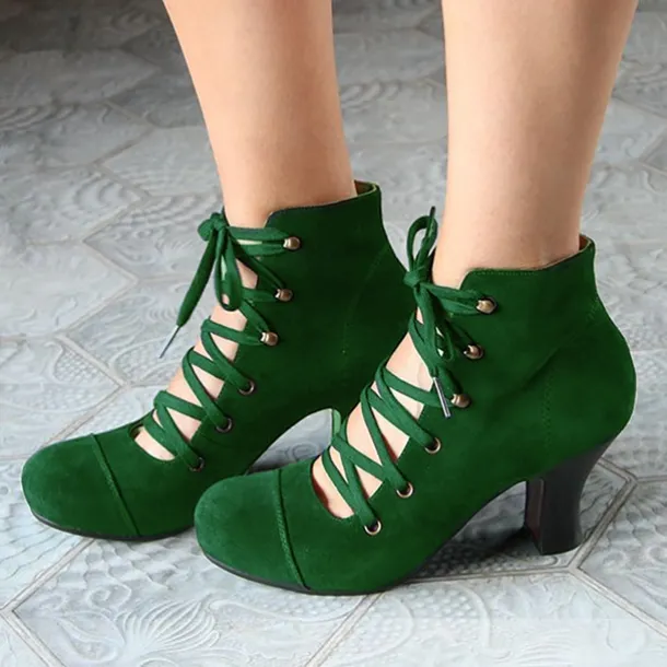 Women's Vintage Lace-Up Ankle Boots – Retro Suede High Heel Victorian Booties for Parties, Weddings, or Cosplay