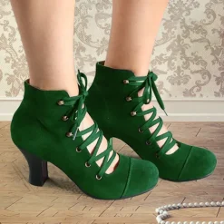 Women's Vintage Lace-Up Ankle Boots – Retro Suede High Heel Victorian Booties for Parties, Weddings, or Cosplay