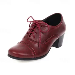 Women's Vintage Oxford Heeled Shoes – Lace-Up Brogue Pumps for Office, Formal & Daily Wear