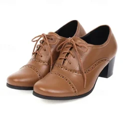 Women's Vintage Oxford Heeled Shoes – Lace-Up Brogue Pumps for Office, Formal & Daily Wear