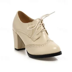 Women's Vintage Oxford Heels – Lace-Up Brogue Chunky Heel Dress Shoes for Work, Office, and Casual Wear