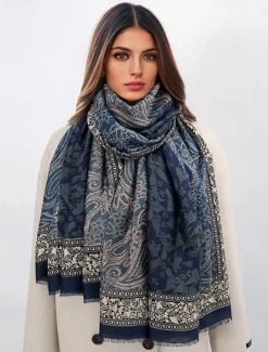 Women's Vintage Paisley Print Oversized Scarf - Soft and Warm Shawl for Winter, Casual and Formal Wear