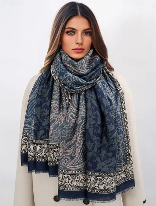 Women's Vintage Paisley Print Oversized Scarf - Soft and Warm Shawl for Winter, Casual and Formal Wear