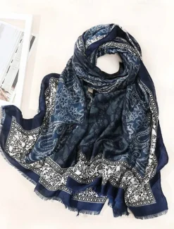 Women's Vintage Paisley Print Oversized Scarf - Soft and Warm Shawl for Winter, Casual and Formal Wear