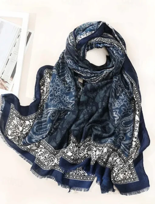 Women's Vintage Paisley Print Oversized Scarf - Soft and Warm Shawl for Winter, Casual and Formal Wear