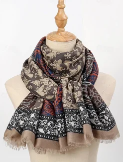 Women's Vintage Paisley Print Oversized Scarf - Soft and Warm Shawl for Winter, Casual and Formal Wear