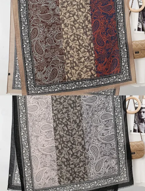 Women's Vintage Paisley Print Oversized Scarf - Soft and Warm Shawl for Winter, Casual and Formal Wear
