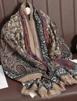 Women's Vintage Paisley Print Oversized Scarf - Soft and Warm Shawl for Winter, Casual and Formal Wear