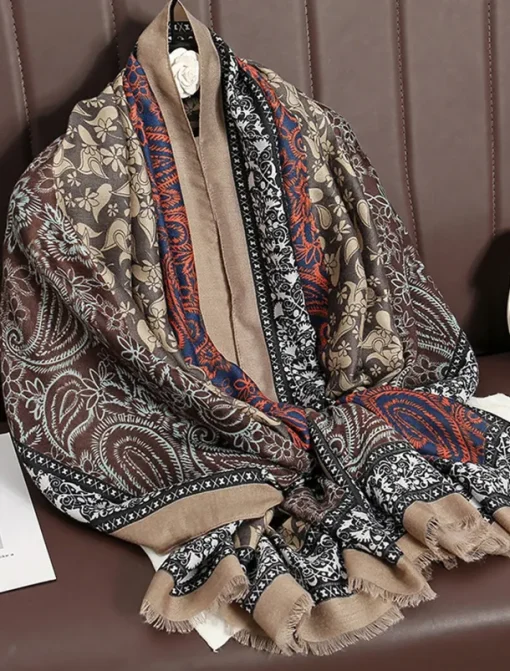Women's Vintage Paisley Print Oversized Scarf - Soft and Warm Shawl for Winter, Casual and Formal Wear