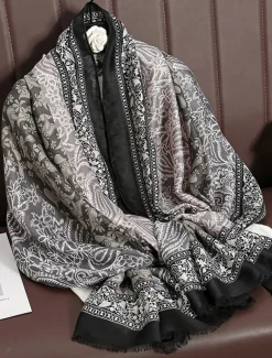 Women's Vintage Paisley Print Oversized Scarf - Soft and Warm Shawl for Winter, Casual and Formal Wear