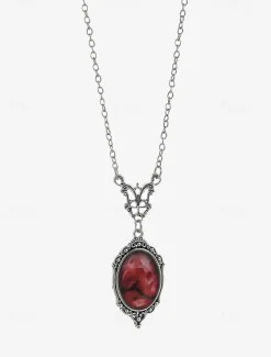 Women's Vintage Red Gemstone Pendant Necklace – Elegant Antique Design for Formal Events and Daily Wear