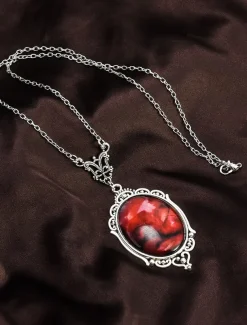 Women's Vintage Red Gemstone Pendant Necklace – Elegant Antique Design for Formal Events and Daily Wear