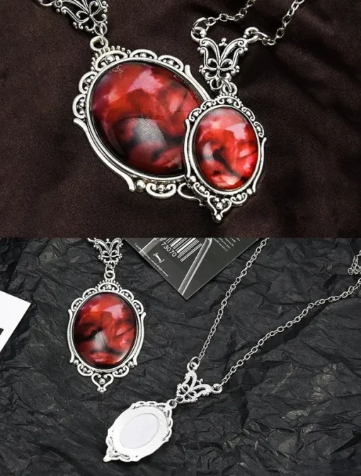 Women's Vintage Red Gemstone Pendant Necklace – Elegant Antique Design for Formal Events and Daily Wear