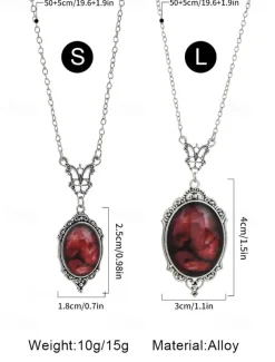 Women's Vintage Red Gemstone Pendant Necklace – Elegant Antique Design for Formal Events and Daily Wear