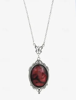 Women's Vintage Red Gemstone Pendant Necklace – Elegant Antique Design for Formal Events and Daily Wear