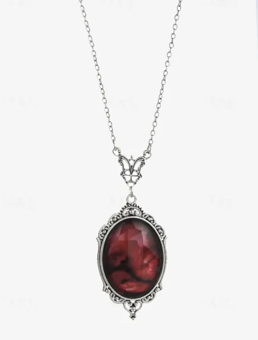 Women's Vintage Red Gemstone Pendant Necklace – Elegant Antique Design for Formal Events and Daily Wear
