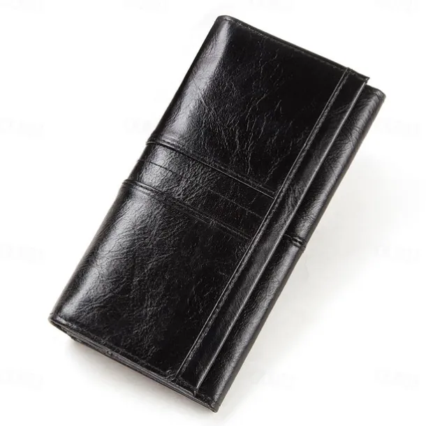 Women's Vintage Red Leather RFID-Blocking Wallet - Multi-Compartment Clutch with Card Slots, Coin Pocket, and ID Window for Everyday and Travel Use