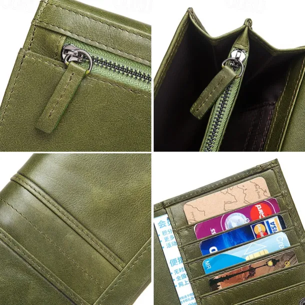 Women's Vintage Red Leather RFID-Blocking Wallet - Multi-Compartment Clutch with Card Slots, Coin Pocket, and ID Window for Everyday and Travel Use