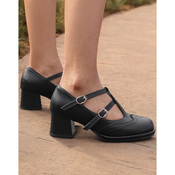 Women's Vintage Red Mary Jane Heels – Double Buckle Strap, Retro Block Heel, Perfect for Formal and Casual Occasions