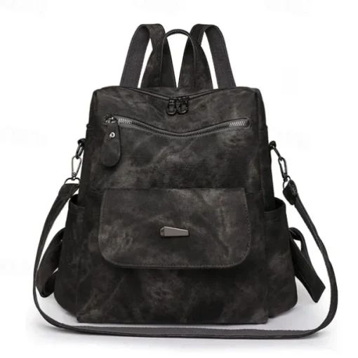 Women's Vintage Suede-Look Faux Leather Backpack Purse – Convertible Shoulder Bag with Front Flap Pocket for Work, Travel, or Daily Use