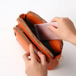 Women's Vintage Three-Layer Leather Crossbody Shoulder & Clutch Bag – Multi-Compartment Design for Casual, Work, and Travel Use