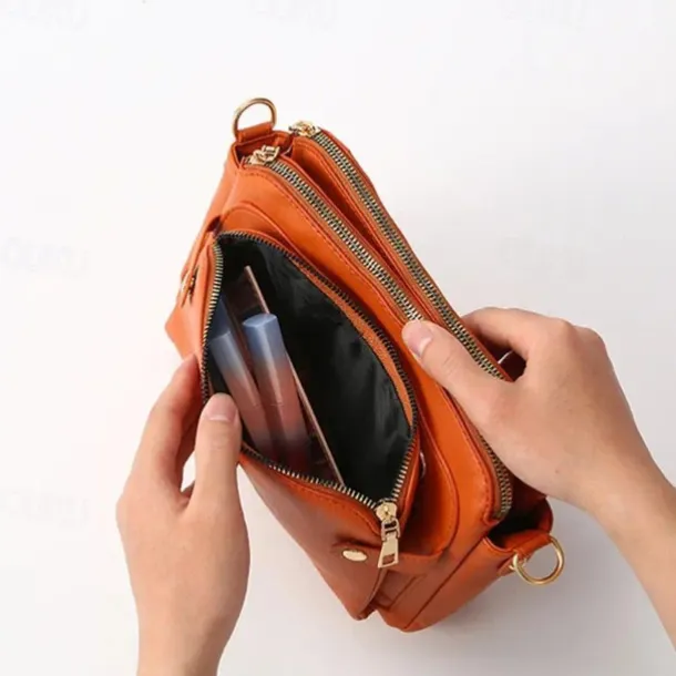 Women's Vintage Three-Layer Leather Crossbody Shoulder & Clutch Bag – Multi-Compartment Design for Casual, Work, and Travel Use