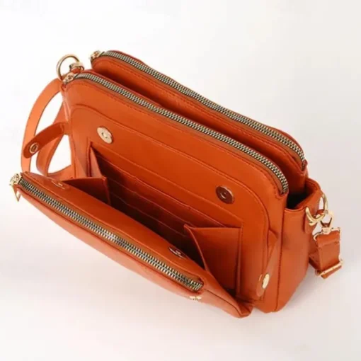 Women's Vintage Three-Layer Leather Crossbody Shoulder & Clutch Bag – Multi-Compartment Design for Casual, Work, and Travel Use