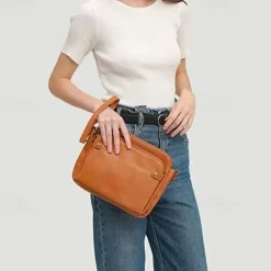 Women's Vintage Three-Layer Leather Crossbody Shoulder & Clutch Bag – Multi-Compartment Design for Casual, Work, and Travel Use