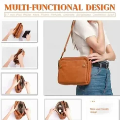 Women's Vintage Three-Layer Leather Crossbody Shoulder & Clutch Bag – Multi-Compartment Design for Casual, Work, and Travel Use