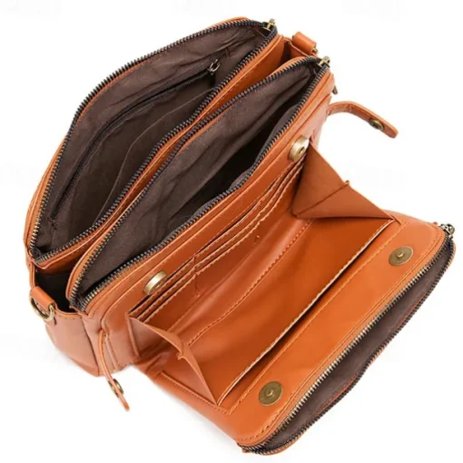 Women's Vintage Three-Layer Leather Crossbody Shoulder & Clutch Bag – Multi-Compartment Design for Casual, Work, and Travel Use