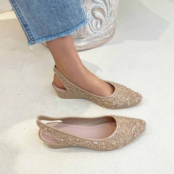 Women's Vintage-Style Floral Wedge Sandals – Comfortable Slip-On Shoes with 3D Rose Design for Casual Summer Outings