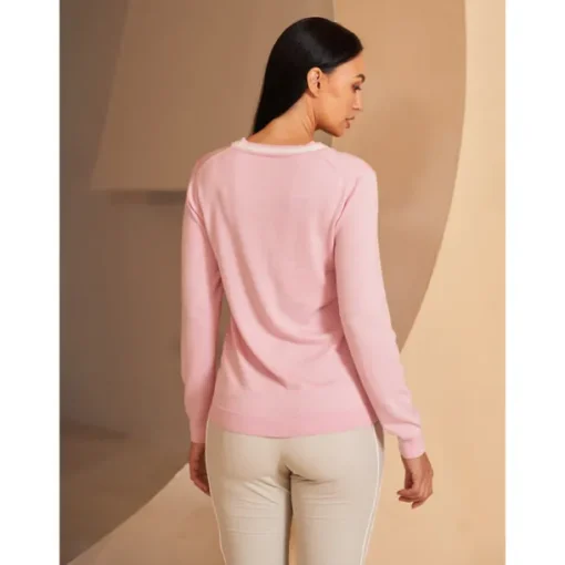 Women's V-neck Knitted Sweater Long Sleeve Top Winter Warm Sweater Ladies Golf Attire Clothes Outfits Wear Apparel