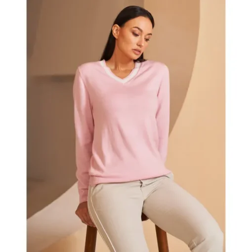 Women's V-neck Knitted Sweater Long Sleeve Top Winter Warm Sweater Ladies Golf Attire Clothes Outfits Wear Apparel