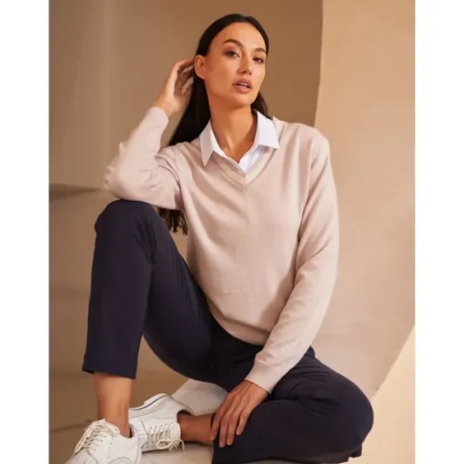 Women's V-neck Knitted Sweater Long Sleeve Top Winter Warm Sweater Ladies Golf Attire Clothes Outfits Wear Apparel