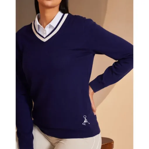 Women's V-neck Knitted Sweater Long Sleeve Top Winter Warm Sweater Ladies Golf Attire Clothes Outfits Wear Apparel