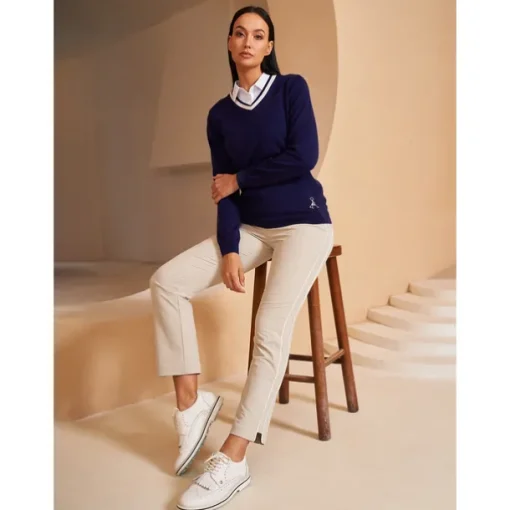 Women's V-neck Knitted Sweater Long Sleeve Top Winter Warm Sweater Ladies Golf Attire Clothes Outfits Wear Apparel