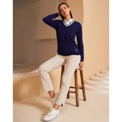 Women's V-neck Knitted Sweater Long Sleeve Top Winter Warm Sweater Ladies Golf Attire Clothes Outfits Wear Apparel