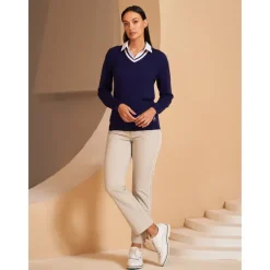 Women's V-neck Knitted Sweater Long Sleeve Top Winter Warm Sweater Ladies Golf Attire Clothes Outfits Wear Apparel