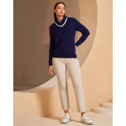 Women's V-neck Knitted Sweater Long Sleeve Top Winter Warm Sweater Ladies Golf Attire Clothes Outfits Wear Apparel