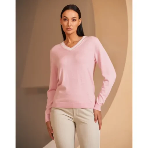 Women's V-neck Knitted Sweater Long Sleeve Top Winter Warm Sweater Ladies Golf Attire Clothes Outfits Wear Apparel