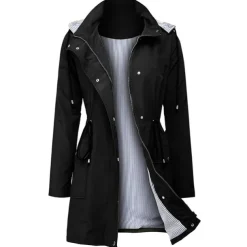 Women's Waterproof Hiking Jacket Rain Jacket Winter Outdoor Trench Raincoat with Hood Thermal Warm Windproof Lightweight Outerwear Trench Coat Top Fishing Climbing Running Blue Green Black