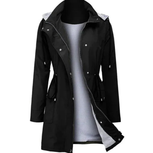Women's Waterproof Hiking Jacket Rain Jacket Winter Outdoor Trench Raincoat with Hood Thermal Warm Windproof Lightweight Outerwear Trench Coat Top Fishing Climbing Running Blue Green Black