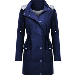 Women's Waterproof Hiking Jacket Rain Jacket Winter Outdoor Trench Raincoat with Hood Thermal Warm Windproof Lightweight Outerwear Trench Coat Top Fishing Climbing Running Blue Green Black
