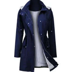 Women's Waterproof Hiking Jacket Rain Jacket Winter Outdoor Trench Raincoat with Hood Thermal Warm Windproof Lightweight Outerwear Trench Coat Top Fishing Climbing Running Blue Green Black
