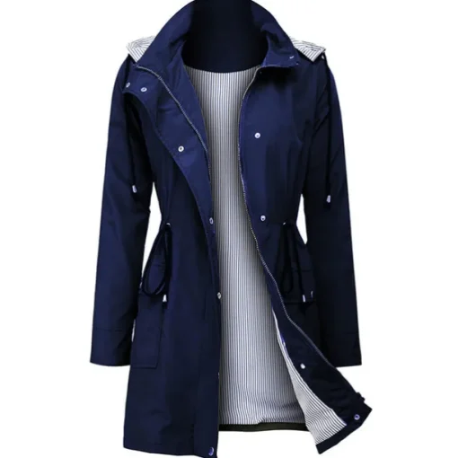 Women's Waterproof Hiking Jacket Rain Jacket Winter Outdoor Trench Raincoat with Hood Thermal Warm Windproof Lightweight Outerwear Trench Coat Top Fishing Climbing Running Blue Green Black